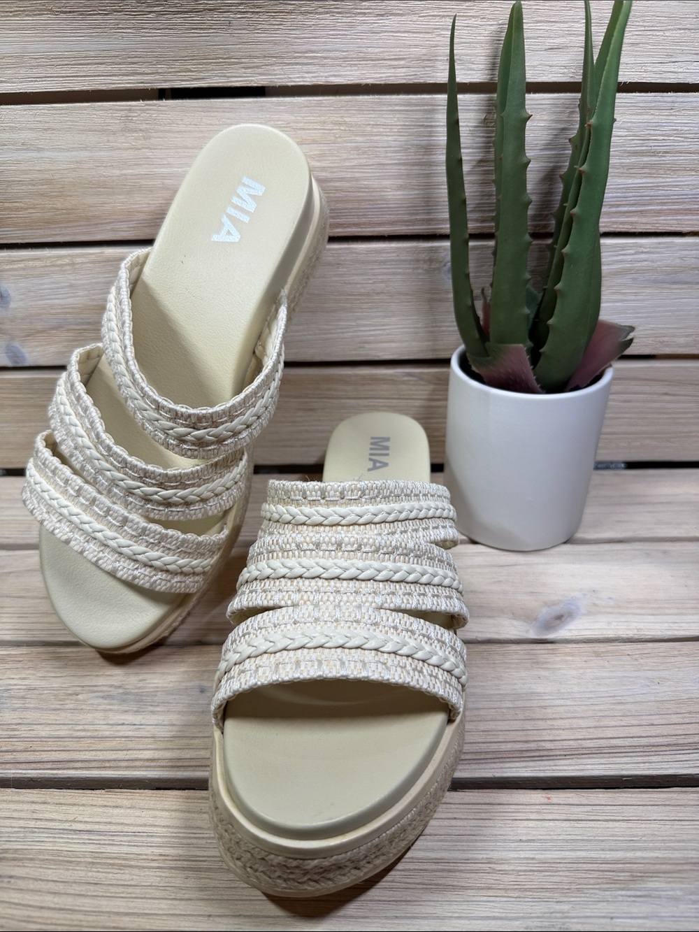 MIA Kylian Espadrille Braided Multi-Strap Platform Wedge Slide Sandals Size 7.5